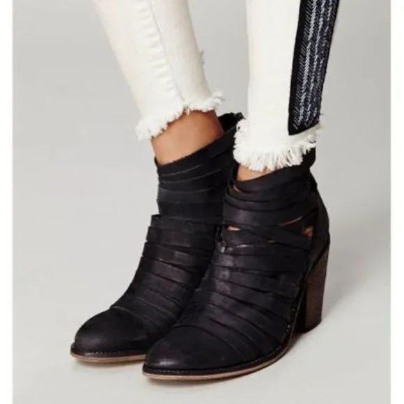 Free People New Boots HYBRID Strappy Suede Leather Booties NIB BLACK Women's 10 - Picture 8 of 14